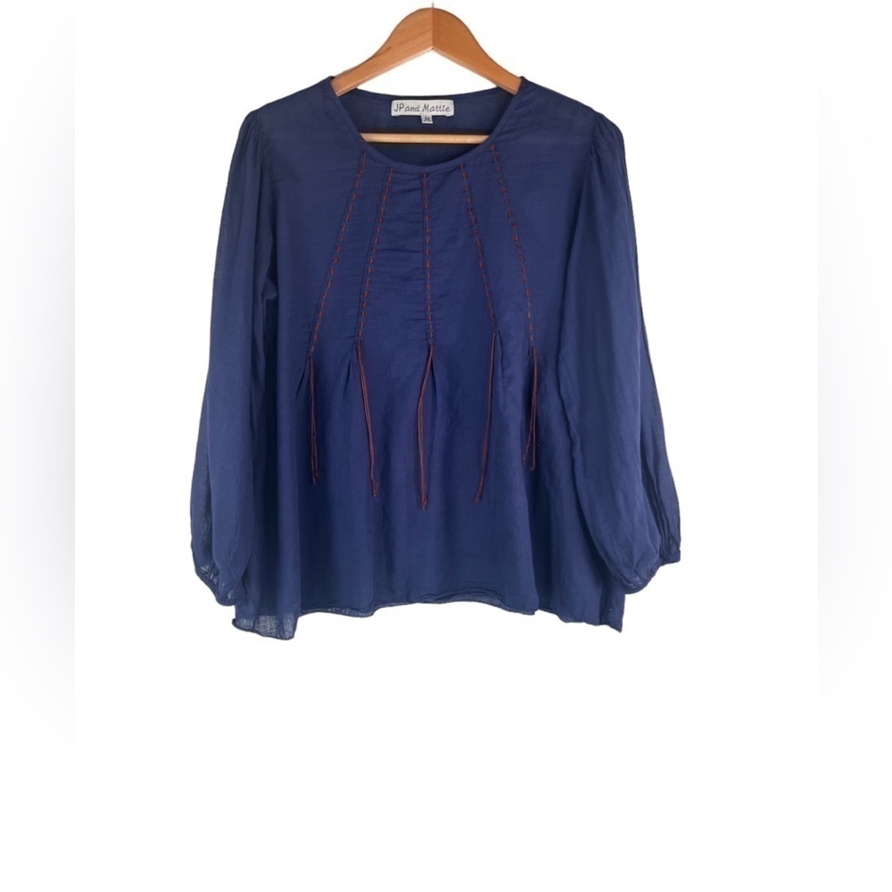 JP and Mattie Cotton Long Sleeve Blouse in Navy Blue Size M